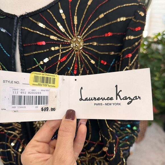 Vintage Laurence Kazar Silk Beaded Cardigan 2X Firework Colorful Evening NEW - Picture 14 of 16